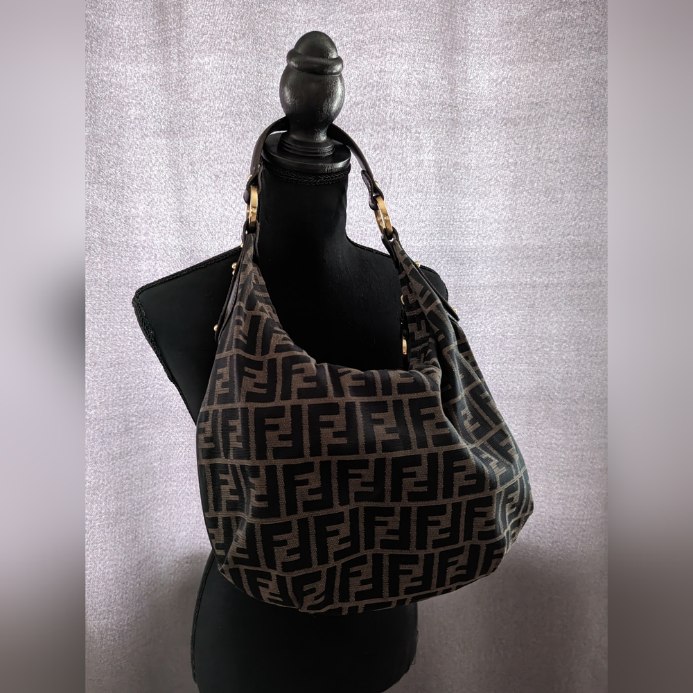 Fendi Sorsa Grande Stondata Zucca/Tobacco Handbag